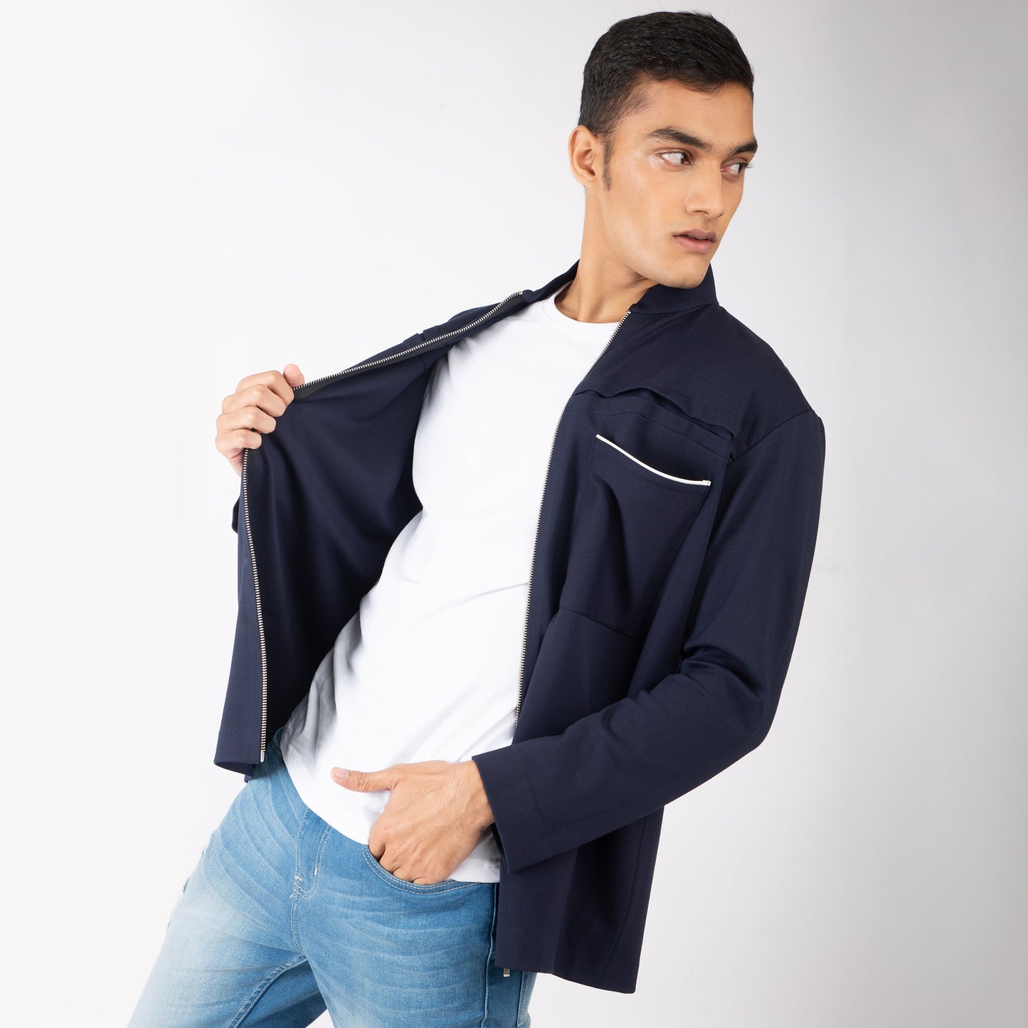 Navy Blue Pleated Jacket