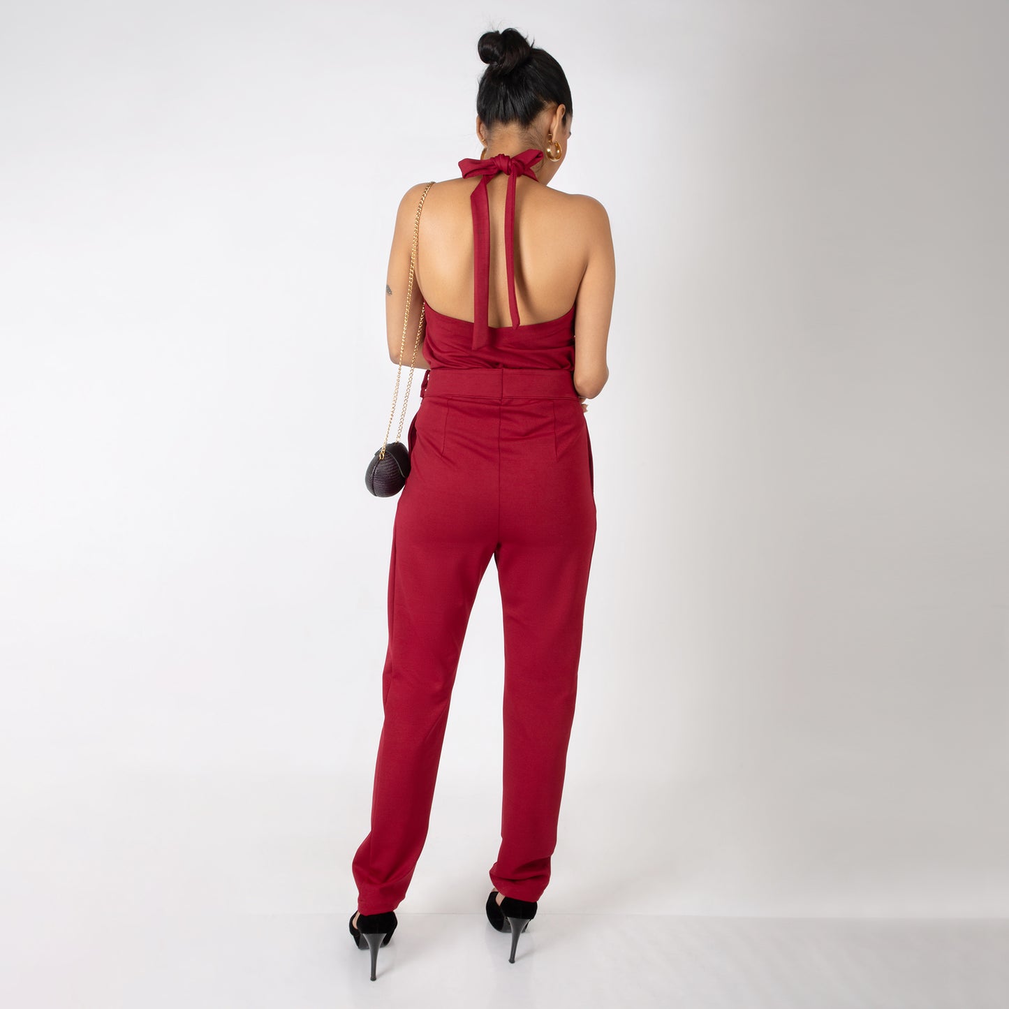 Red Halter Neck Cord Set