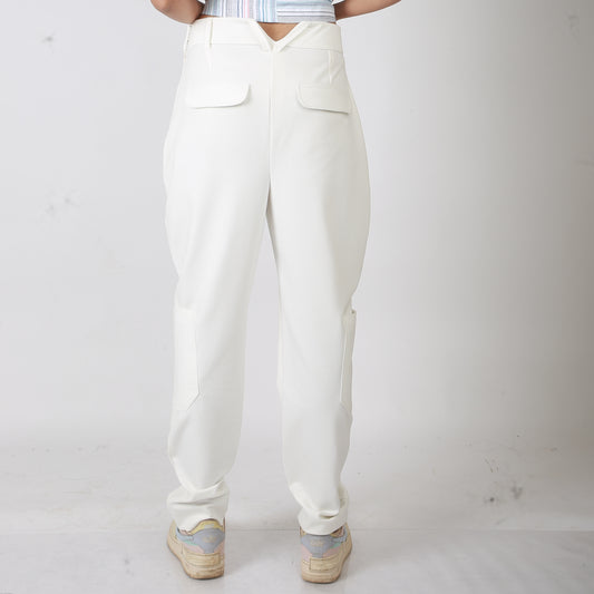 V-slit White  Pants