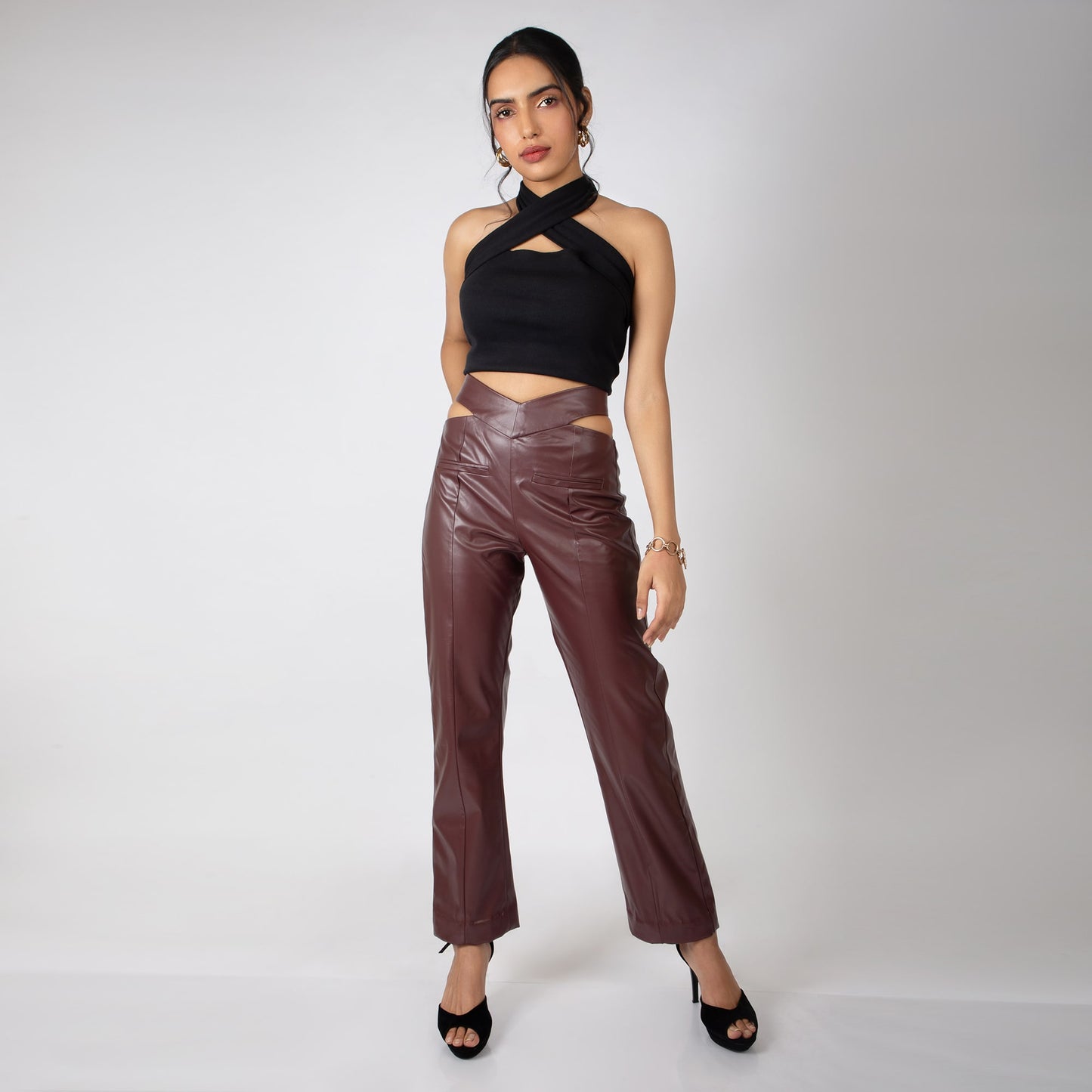 Burgundy Slit Leather Pants