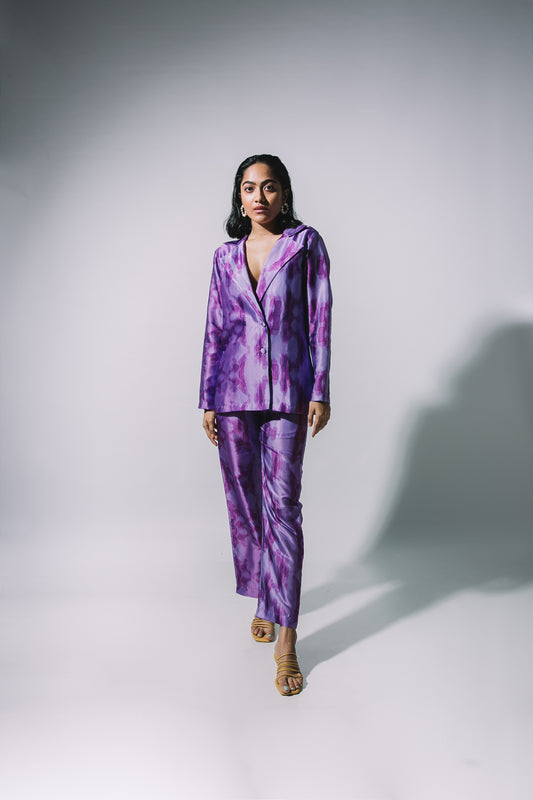 Purple Printed Long Blazer Set